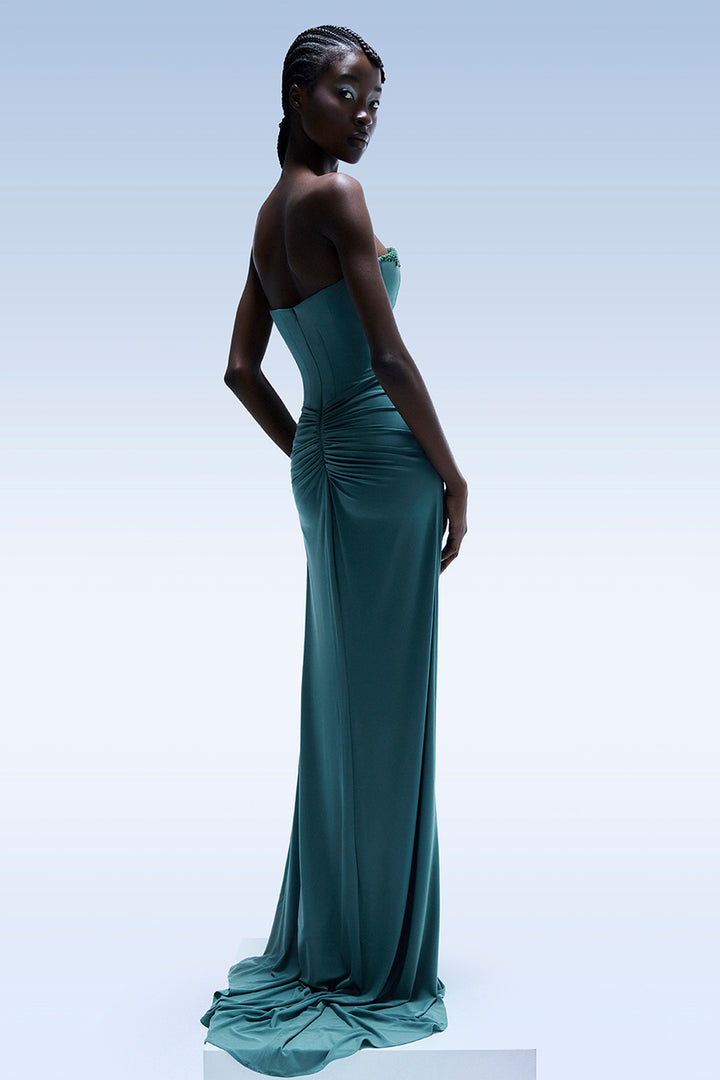 Strapless with Beaded-Fringe and Draped Dress