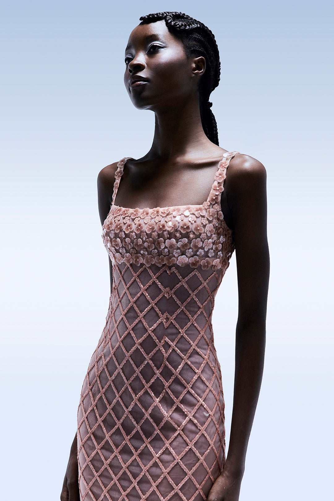 Floral Appliqué Lattice with Column Dress