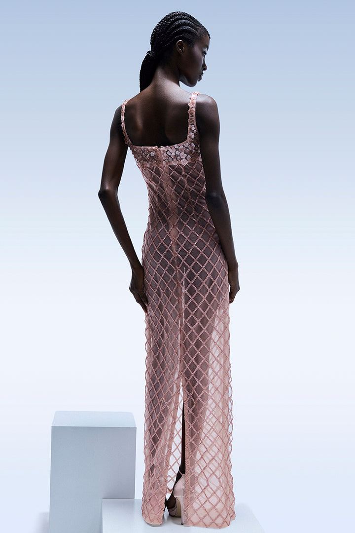 Floral Appliqué Lattice with Column Dress