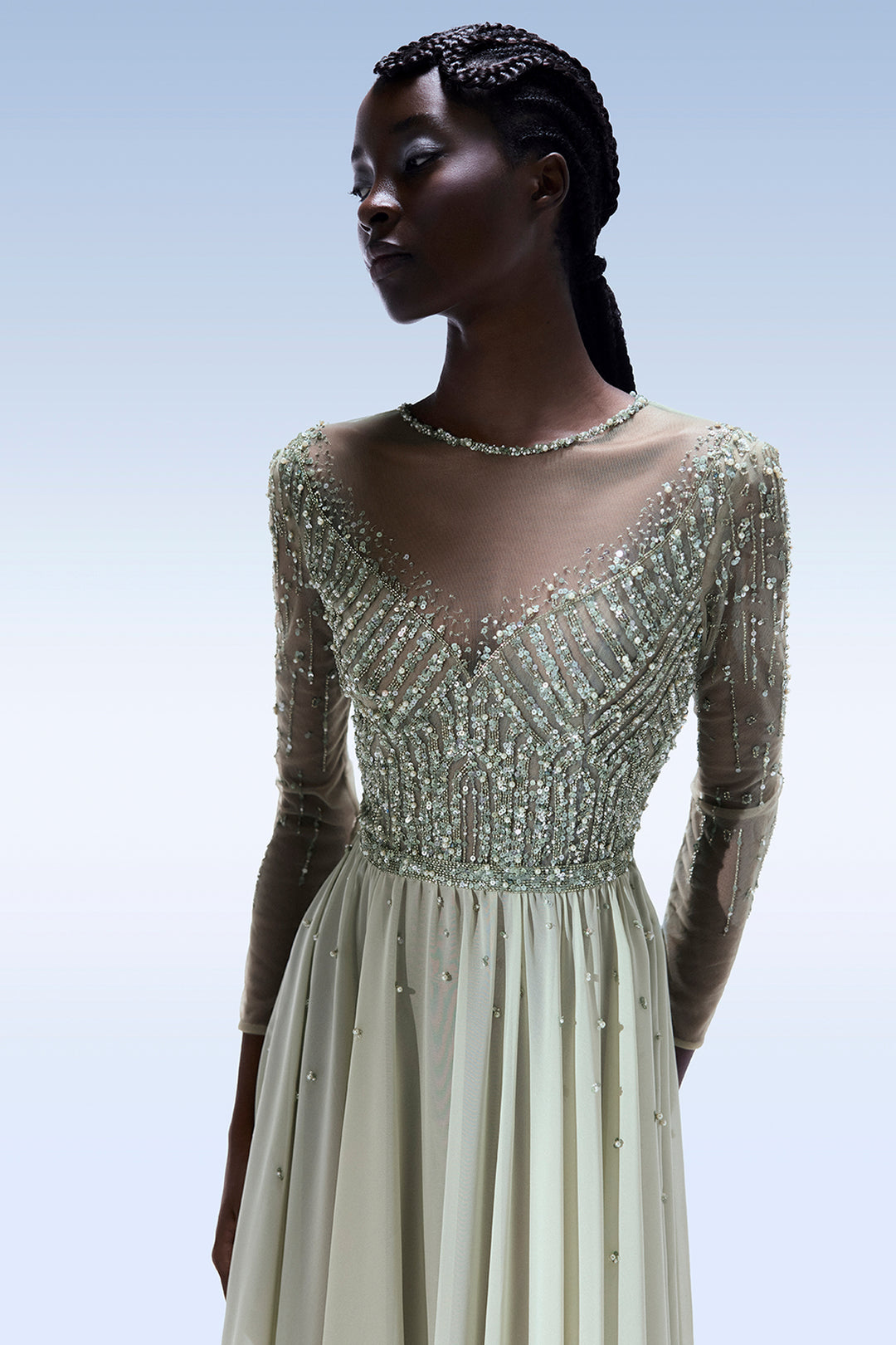 Long-Sleeved with Embellished Chiffon Dress