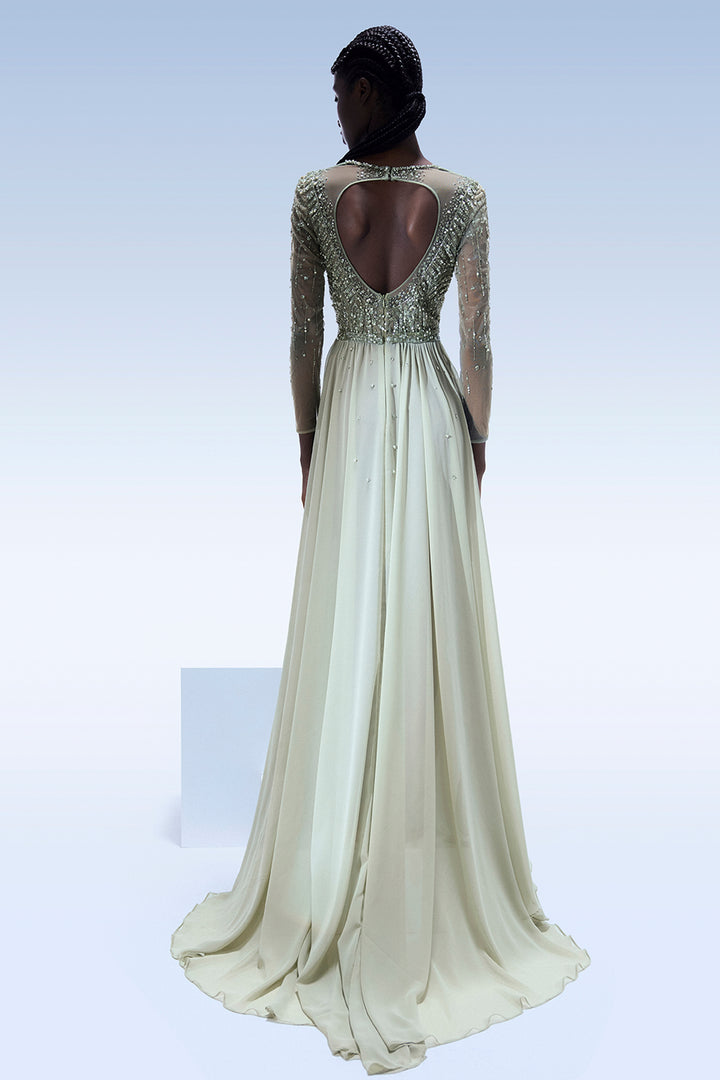 Long-Sleeved with Embellished Chiffon Dress