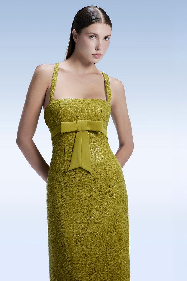 Sleeveless Bow-Waist Column Dress