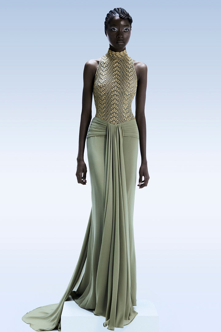 Embellished with Mock-Neck Draped Dress