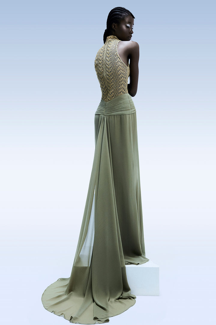 Embellished with Mock-Neck Draped Dress