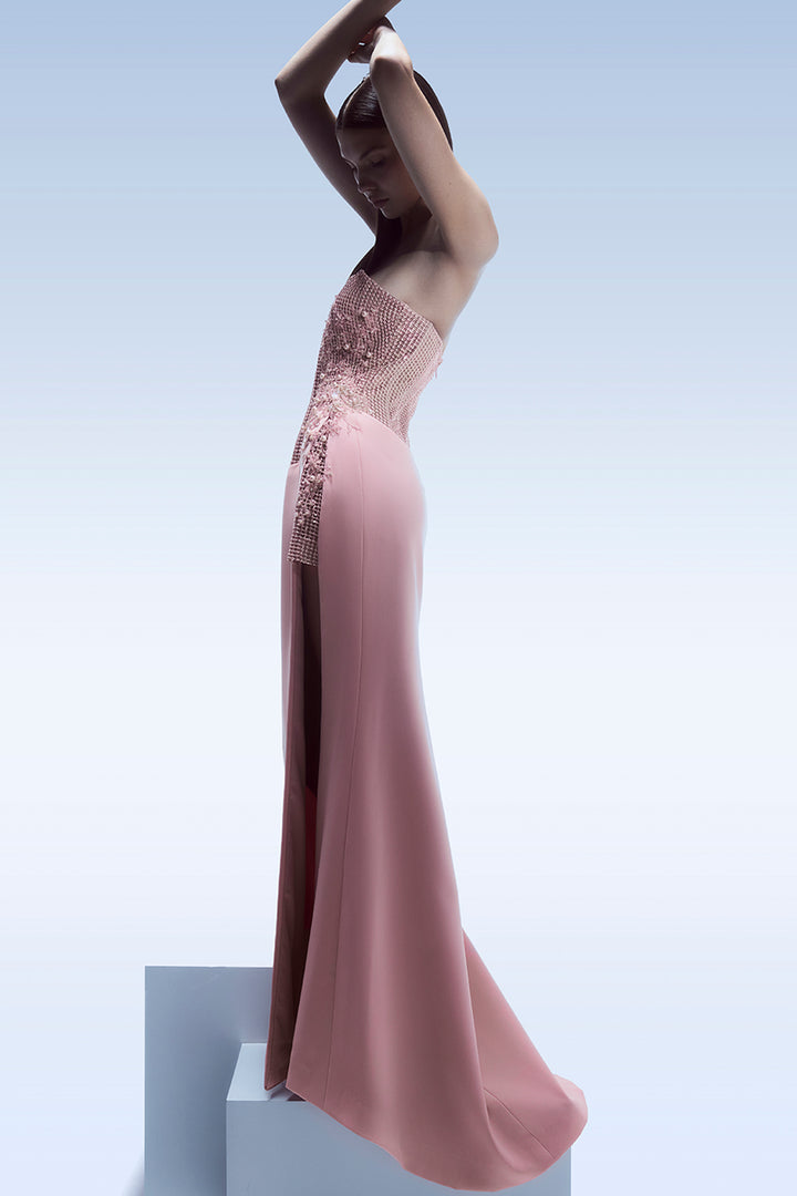 Strapless Embellished with High-Slit Dress