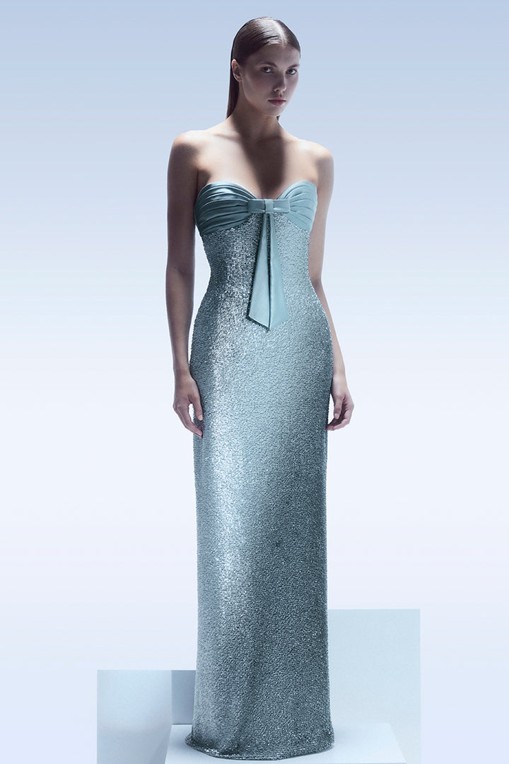 Strapless with Sequinned Bow and Column Dress