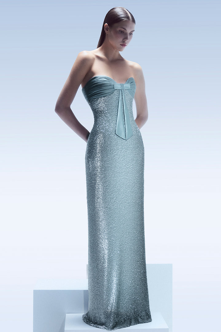 Strapless with Sequinned Bow and Column Dress