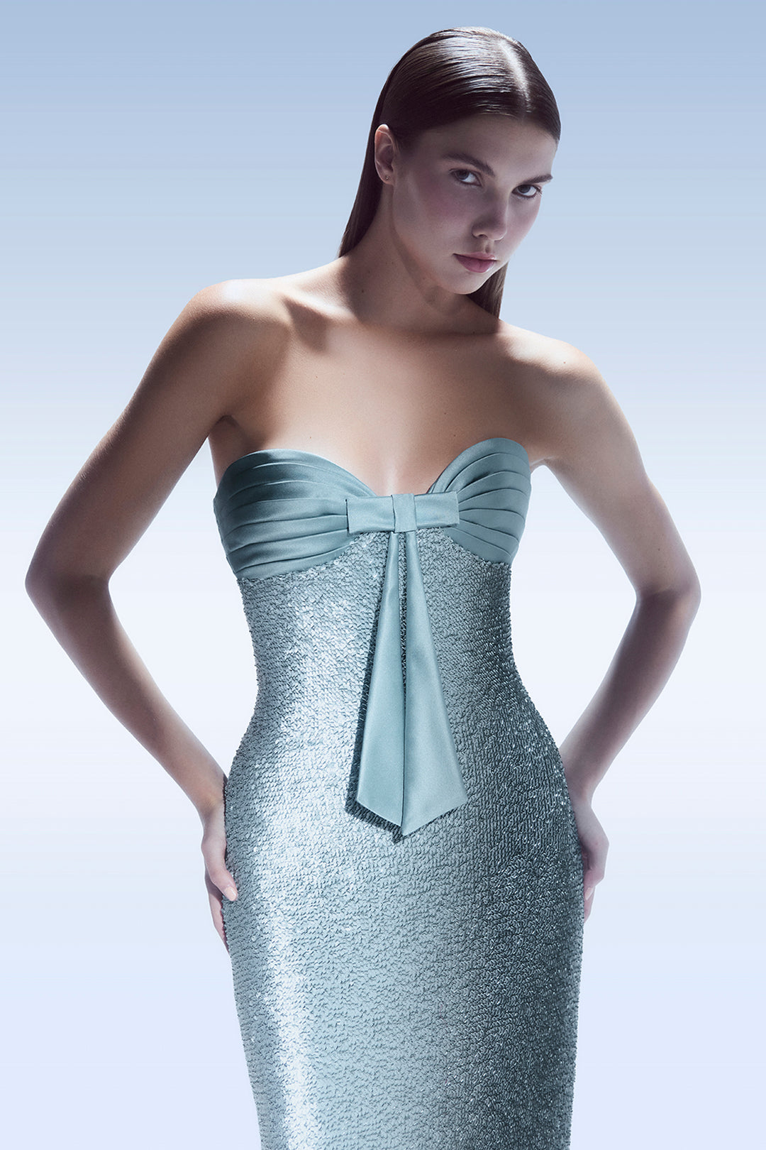 Strapless with Sequinned Bow and Column Dress