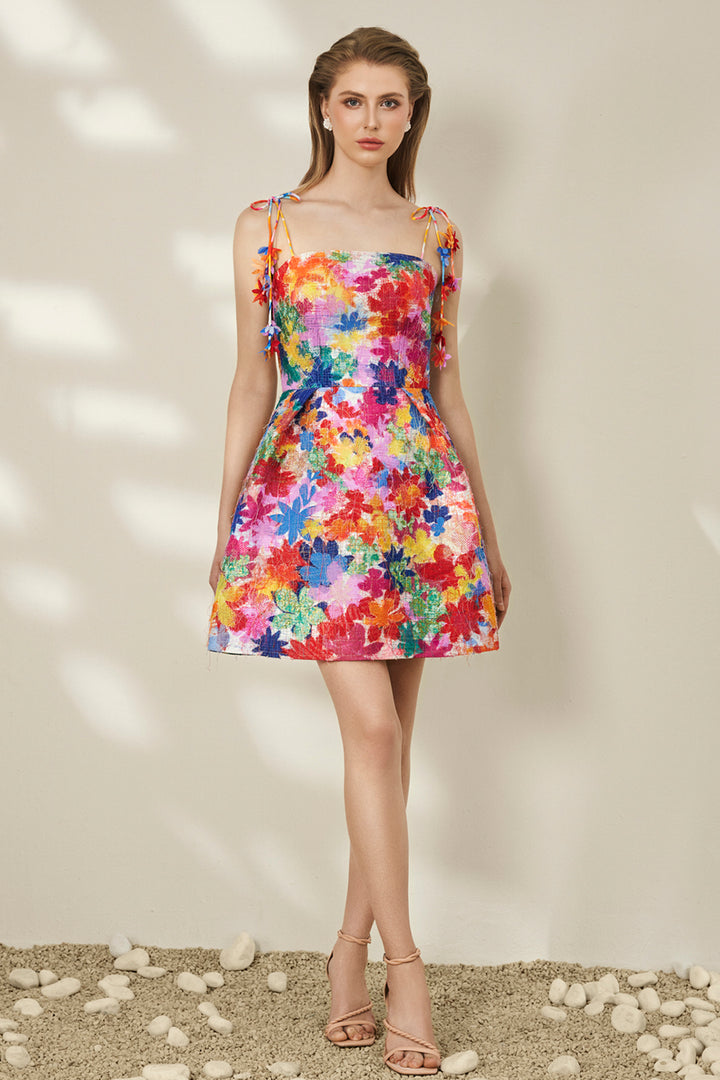 Handcrafted 3D Floral Chiffon Mini Dress