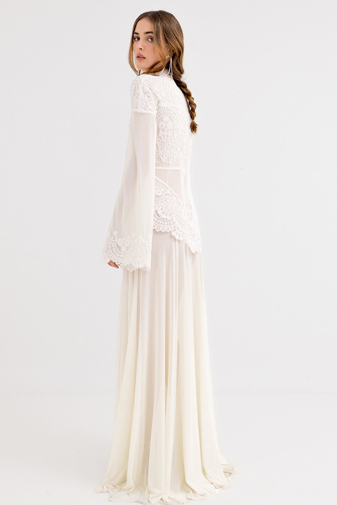 Lace Long A-Line Dress with Long Sleeve