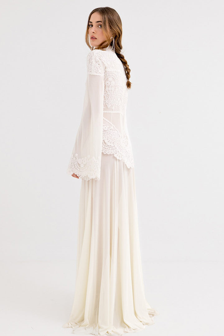 Lace Long A-Line Dress with Long Sleeve