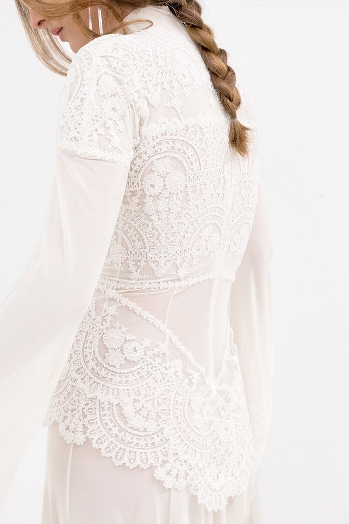 Lace Long A-Line Dress with Long Sleeve