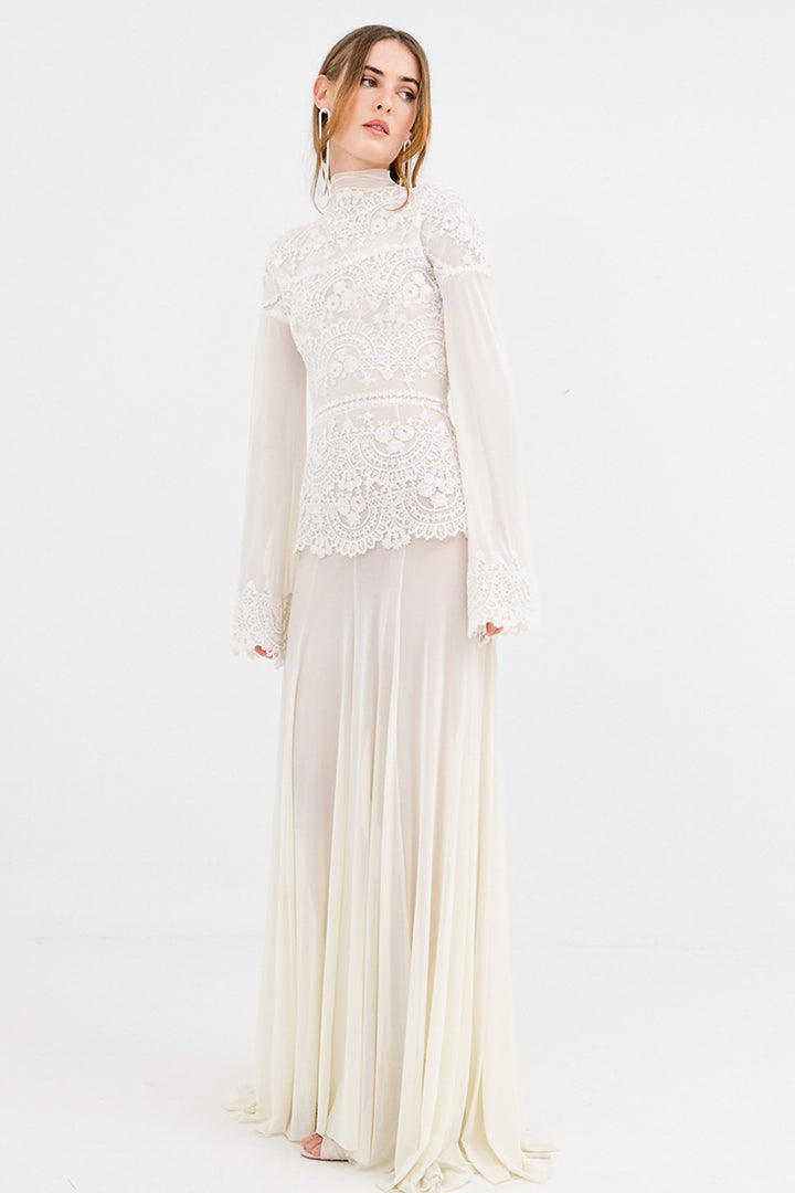 Lace Long A-Line Dress with Long Sleeve