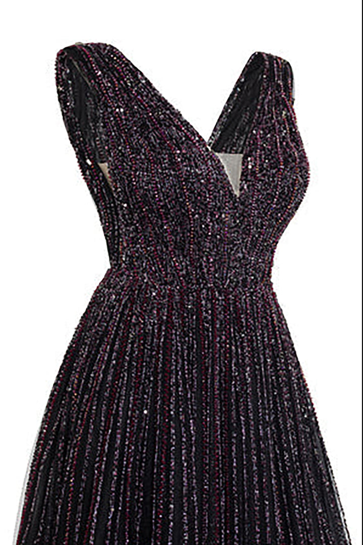 Beaded Gold Dress with V-neckline