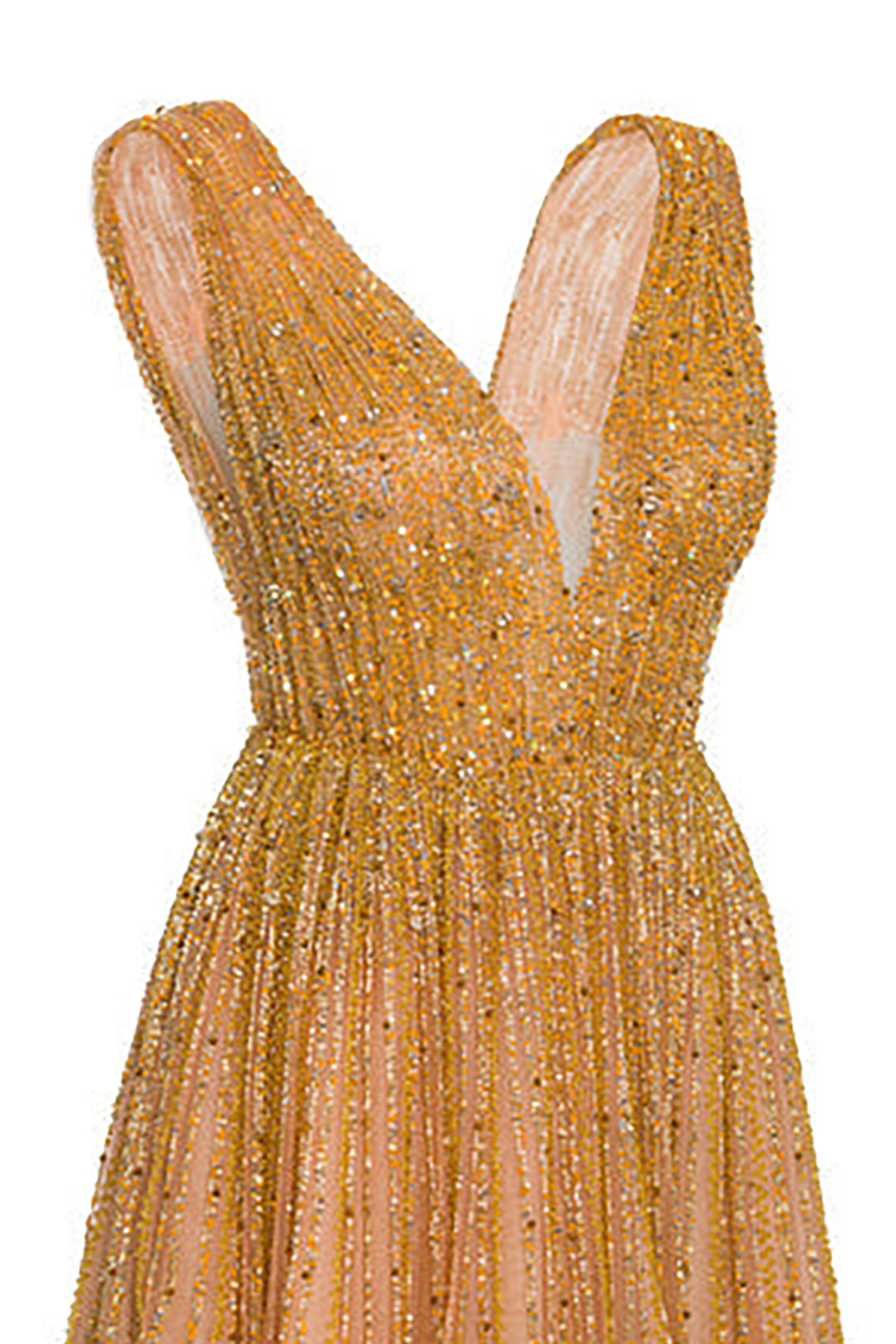 Beaded Gold Dress with V-neckline