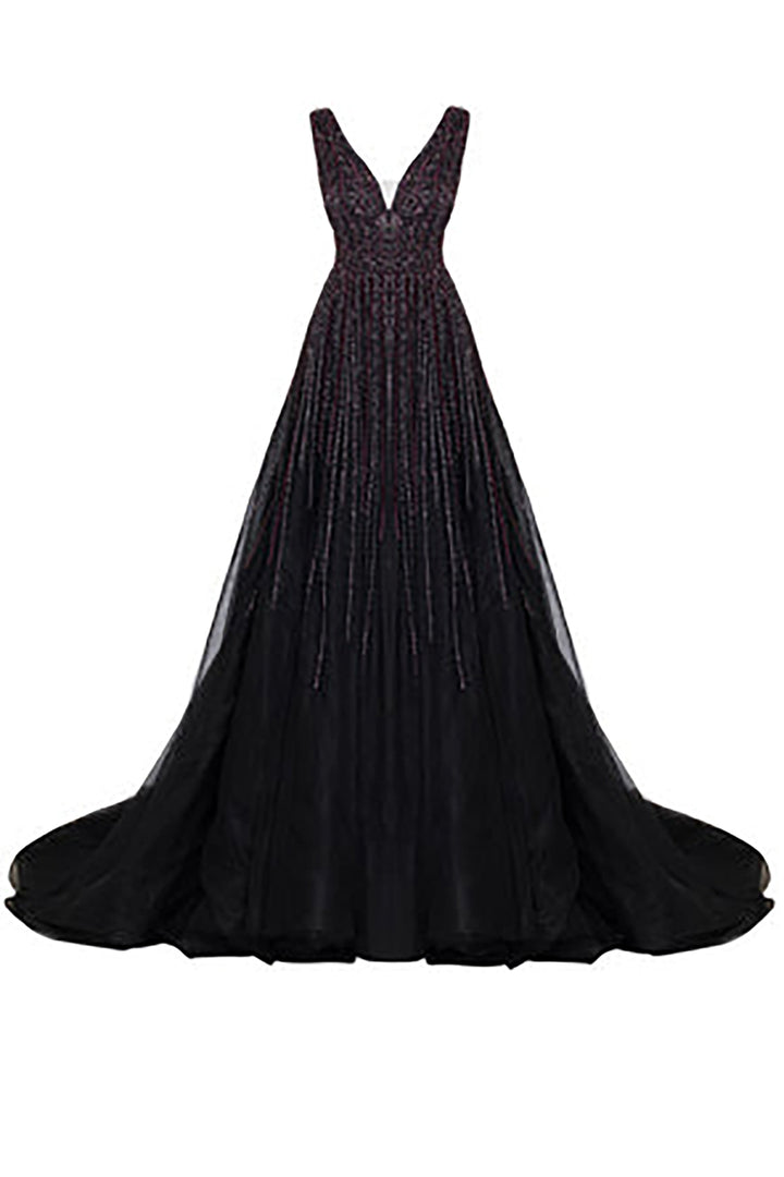 Beaded Gold Dress with V-neckline