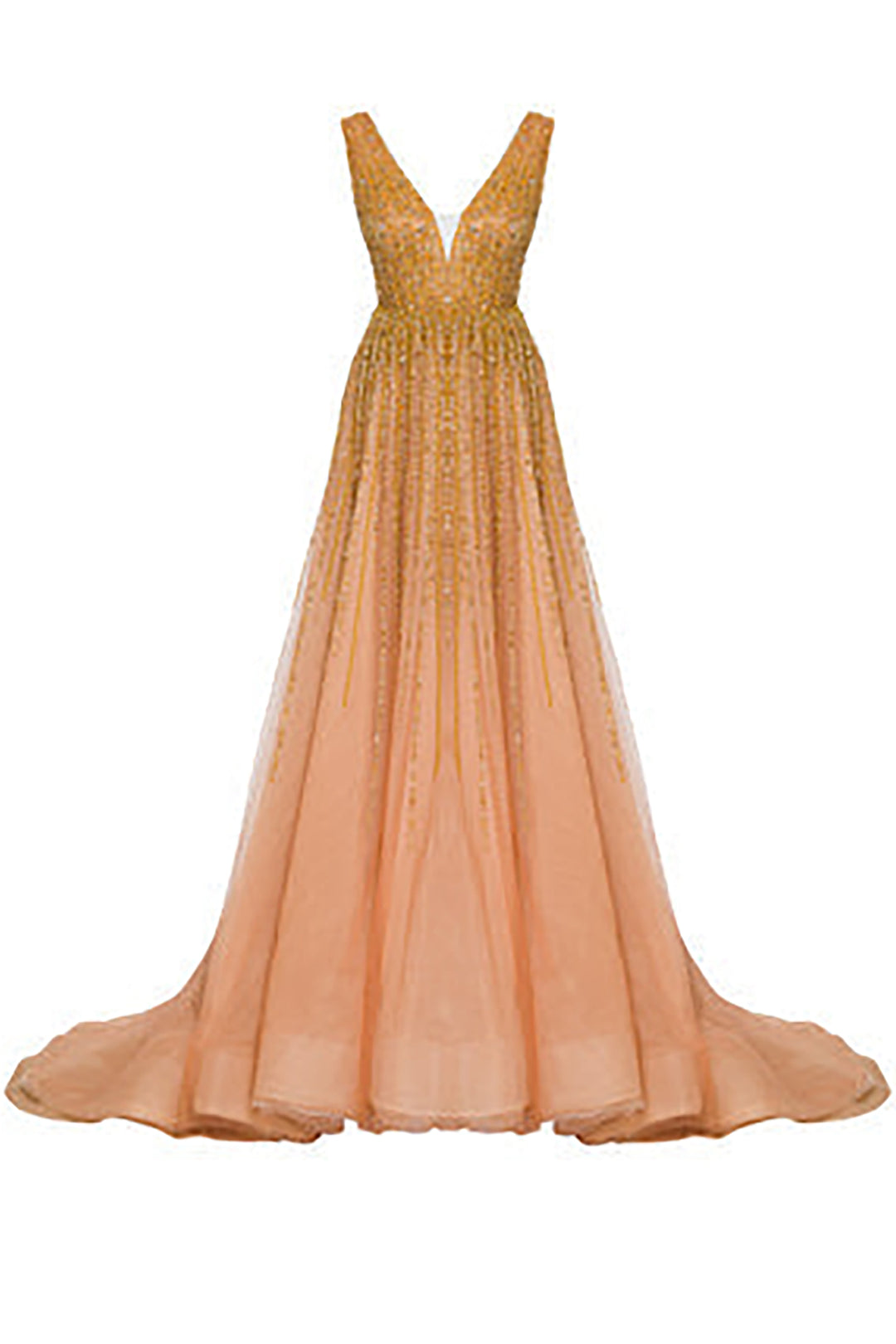 Beaded Gold Dress with V-neckline