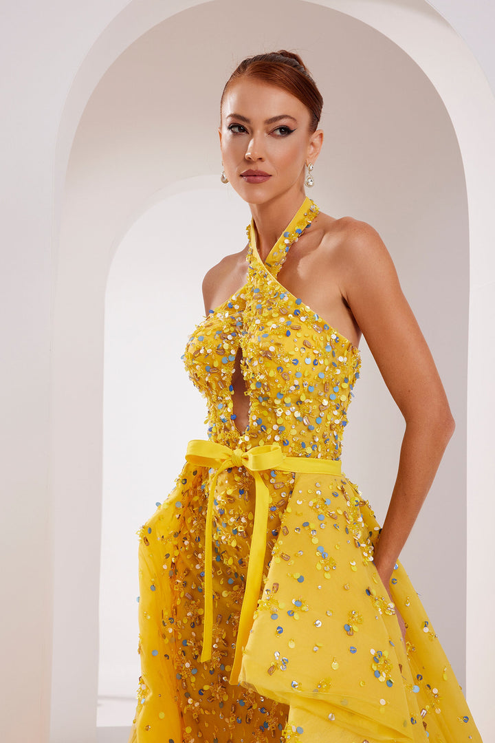 Beaded Tulle Criss-Cross Dress