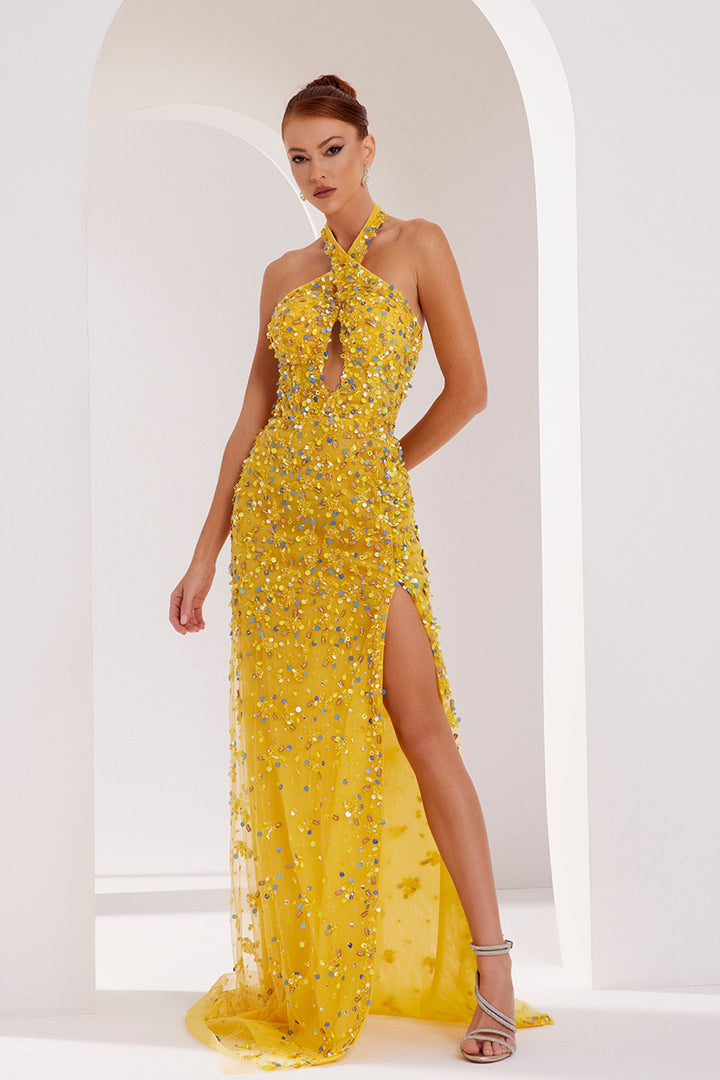 Beaded Tulle Criss-Cross Dress