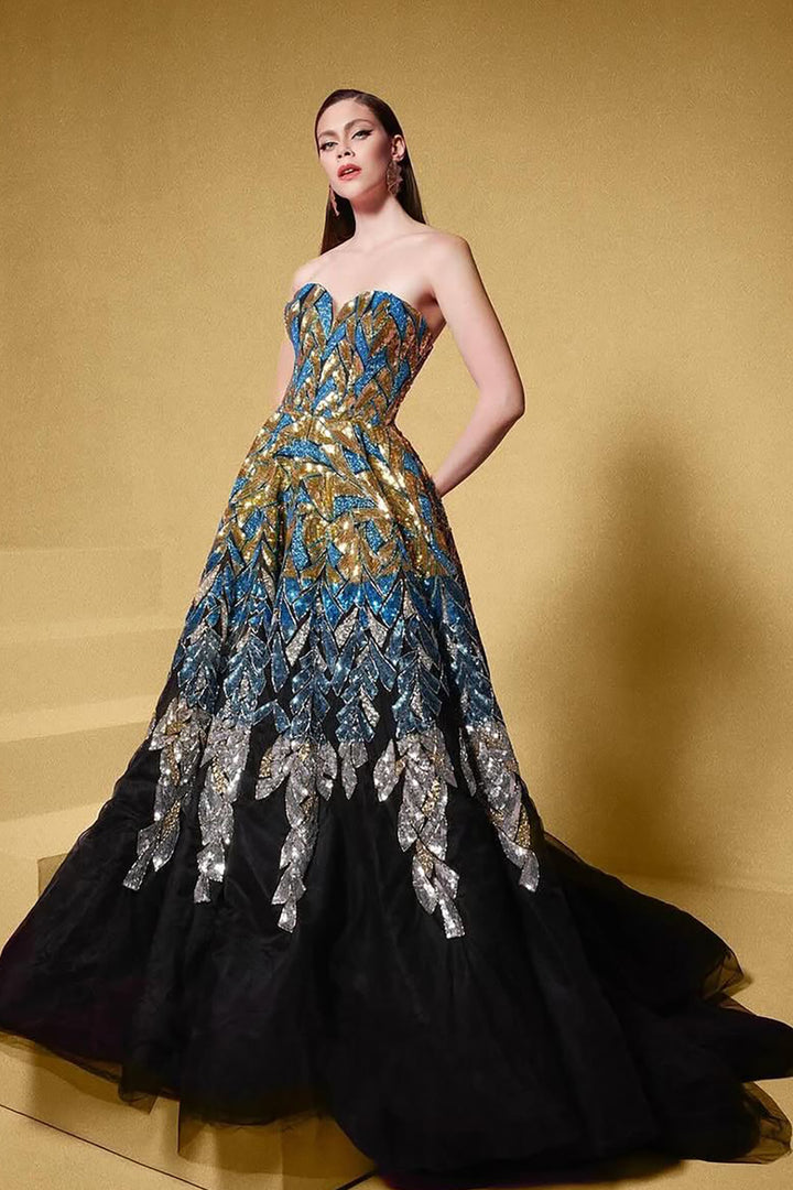 Beaded Corseted A-line Dress