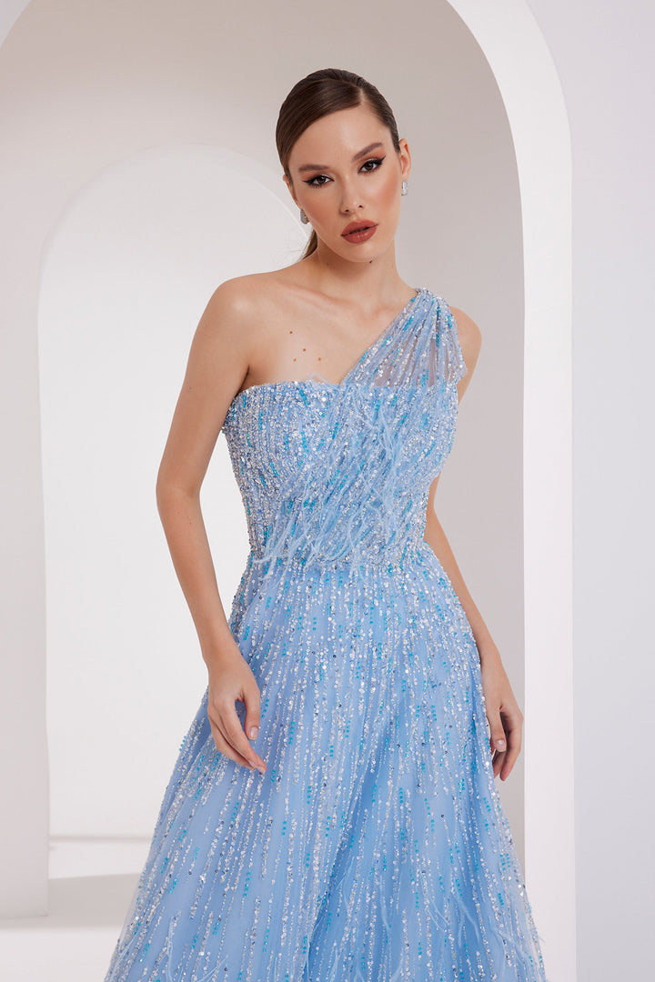 Beaded Tulle Asymmetrical Dress