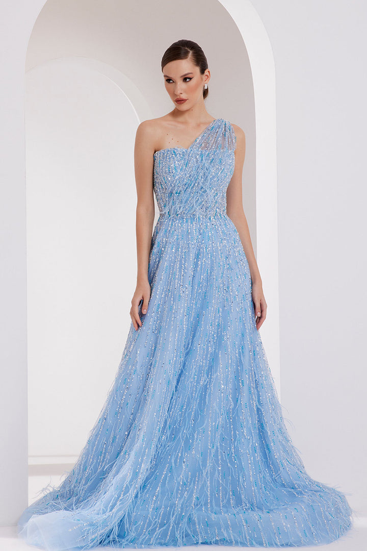 Beaded Tulle Asymmetrical Dress