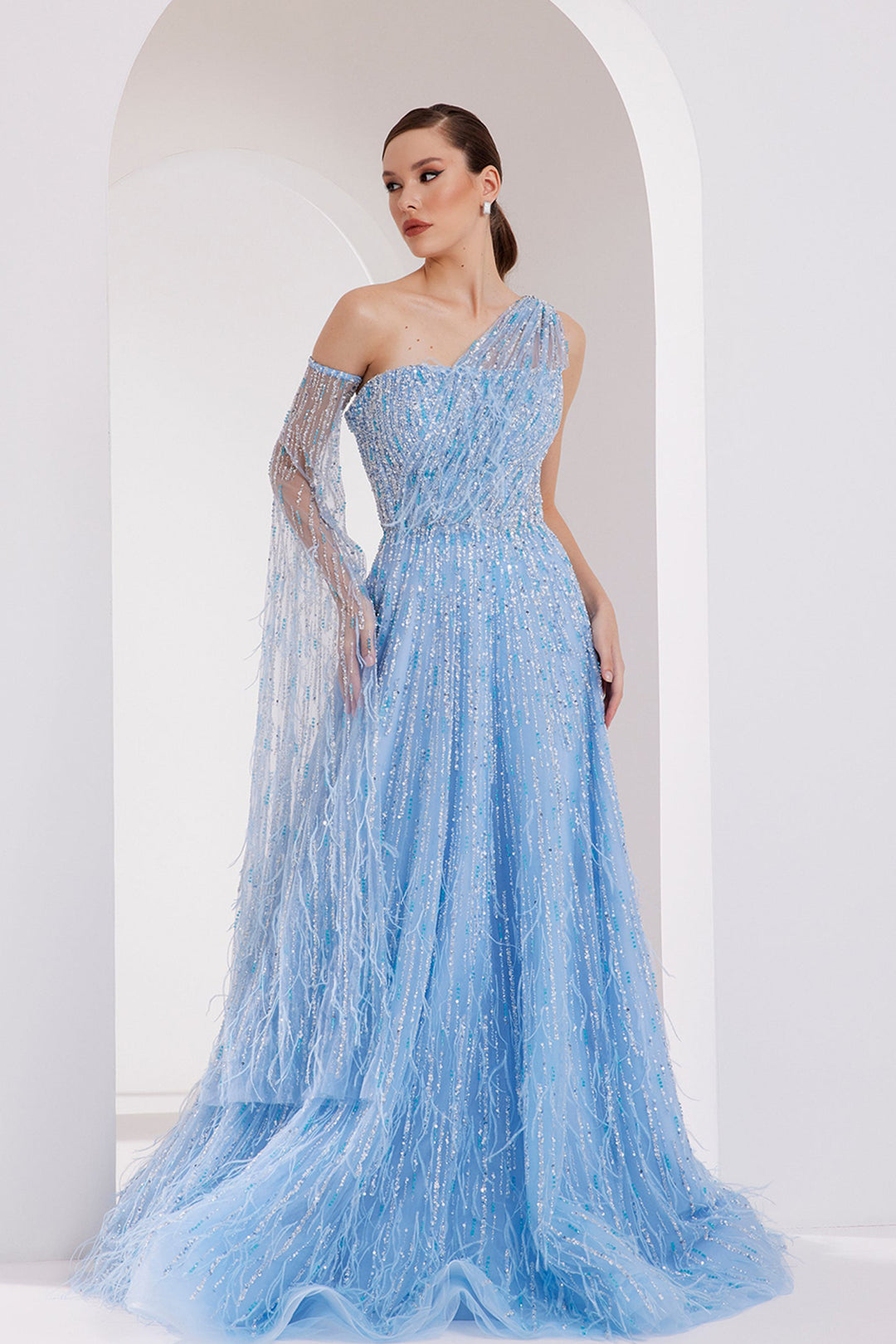 Beaded Tulle Asymmetrical Dress