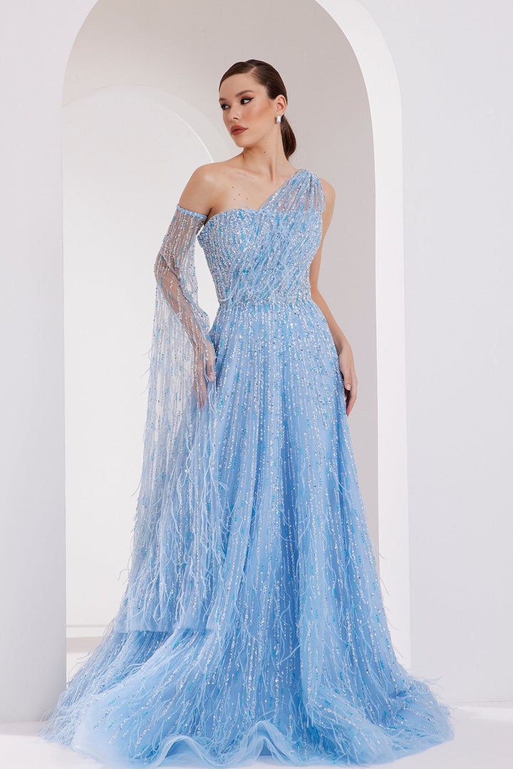 Beaded Tulle Asymmetrical Dress