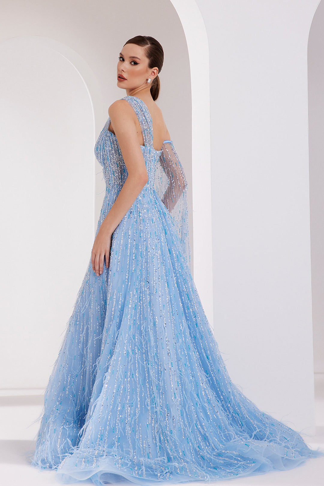 Beaded Tulle Asymmetrical Dress