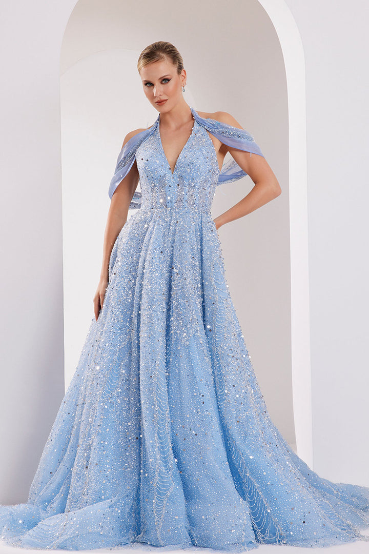 Beaded Tulle A-line Dress