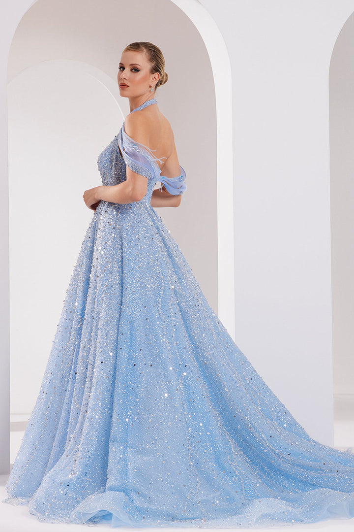 Beaded Tulle A-line Dress