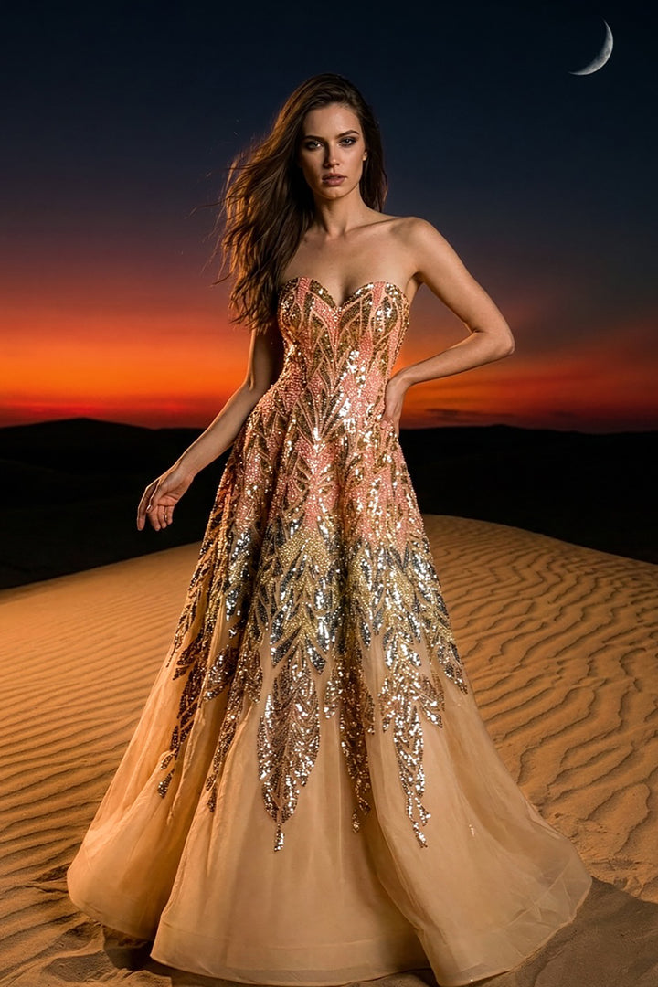 Beaded Corseted A-line Dress