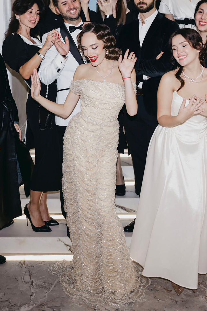 Embroidered Mermaid Silhouette With Strapless Dress