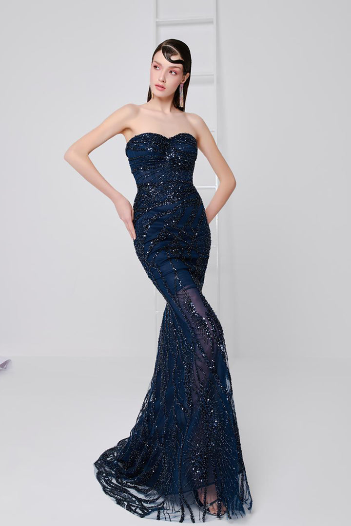 Satin Strapless Dress with Embroidery