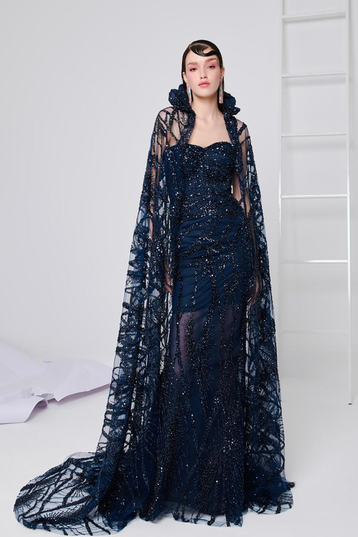 Satin Strapless Dress with Embroidery