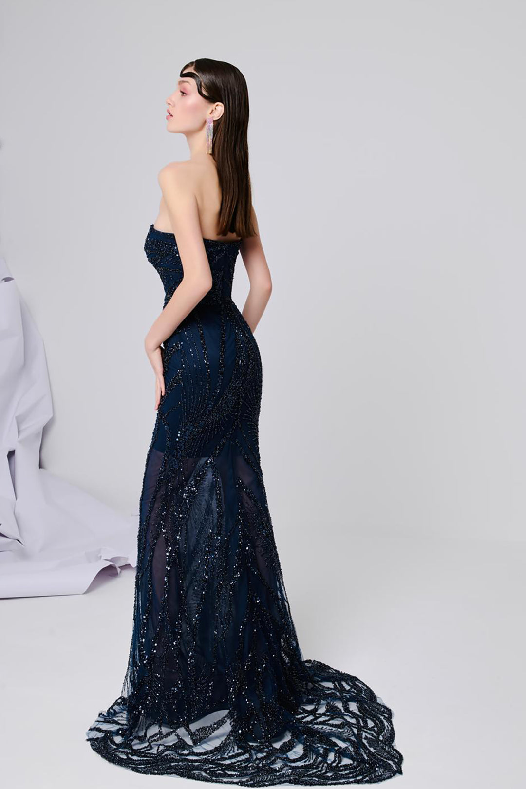 Satin Strapless Dress with Embroidery