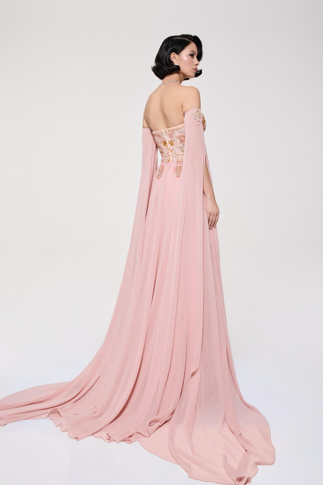 Off-The-Shoulder With A-Line With Floral Embroidery