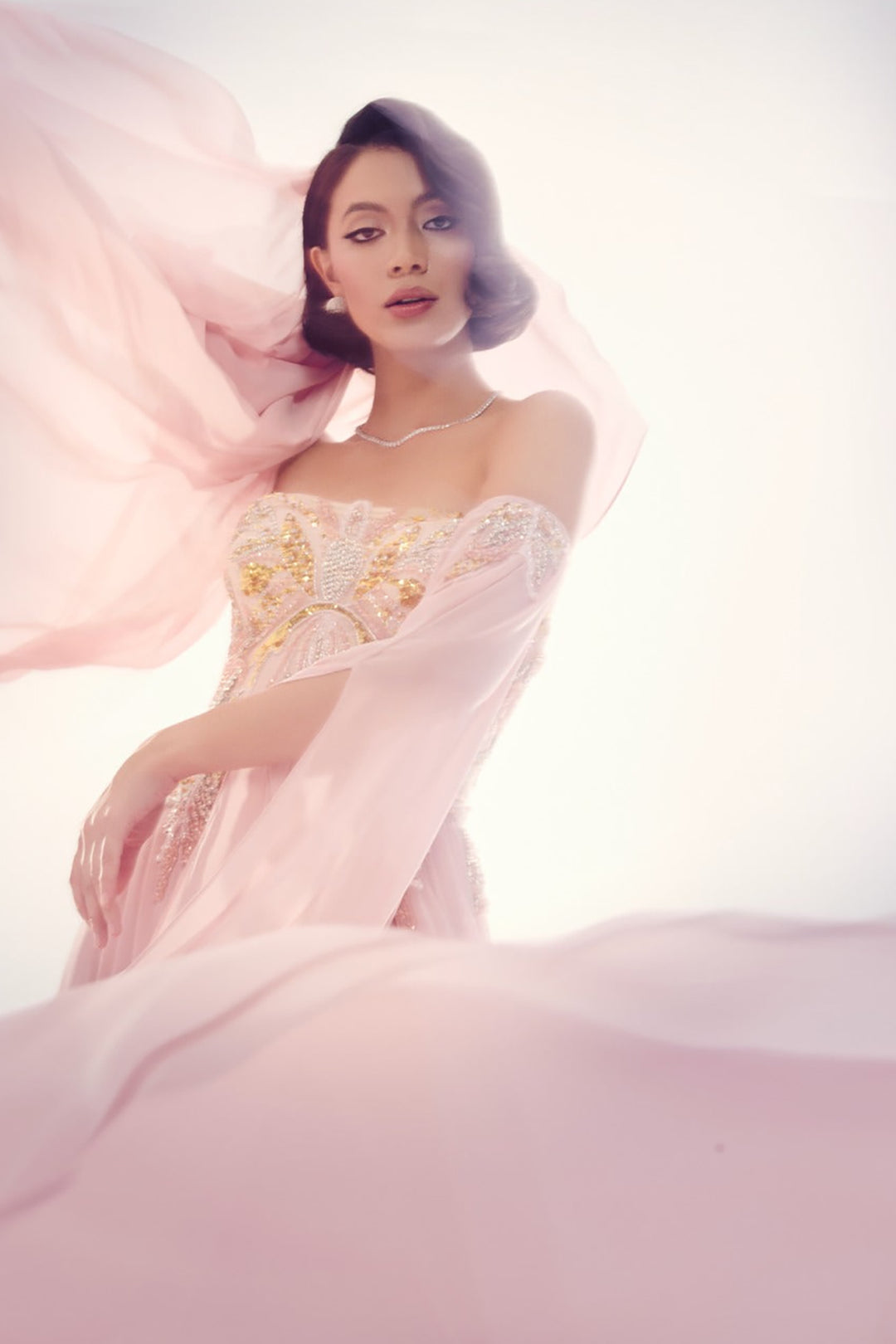 Off-The-Shoulder With A-Line With Floral Embroidery