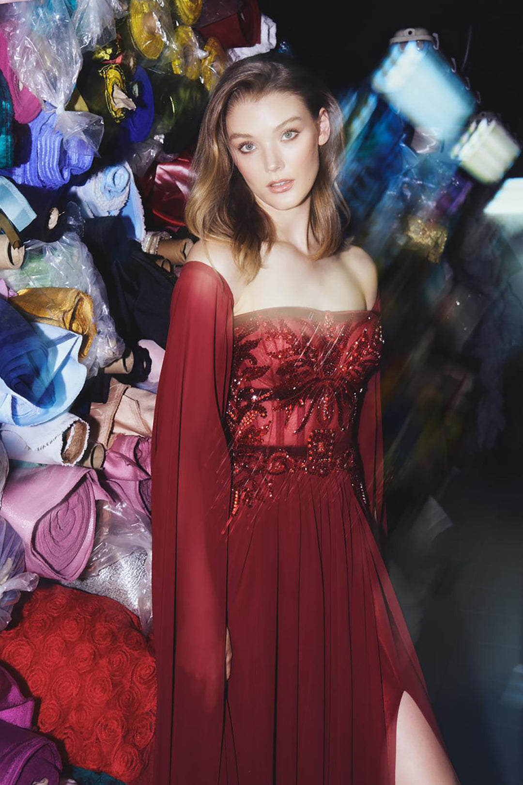 Off-The-Shoulder With A-Line With Floral Embroidery