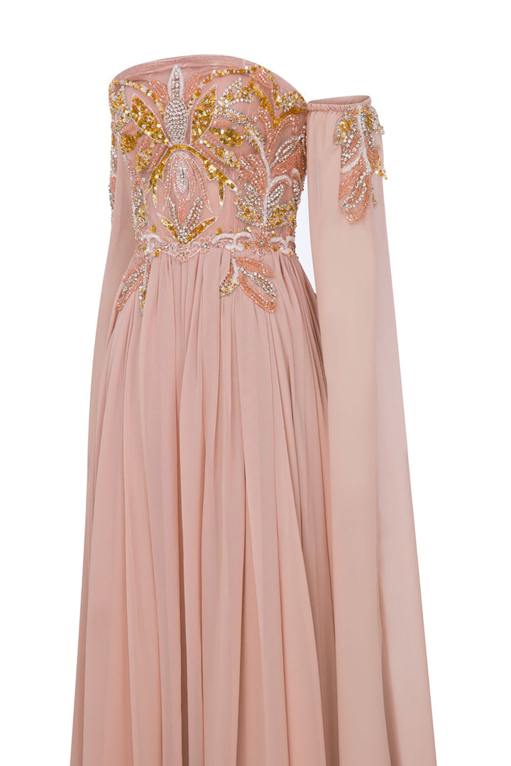 Off-The-Shoulder With A-Line With Floral Embroidery