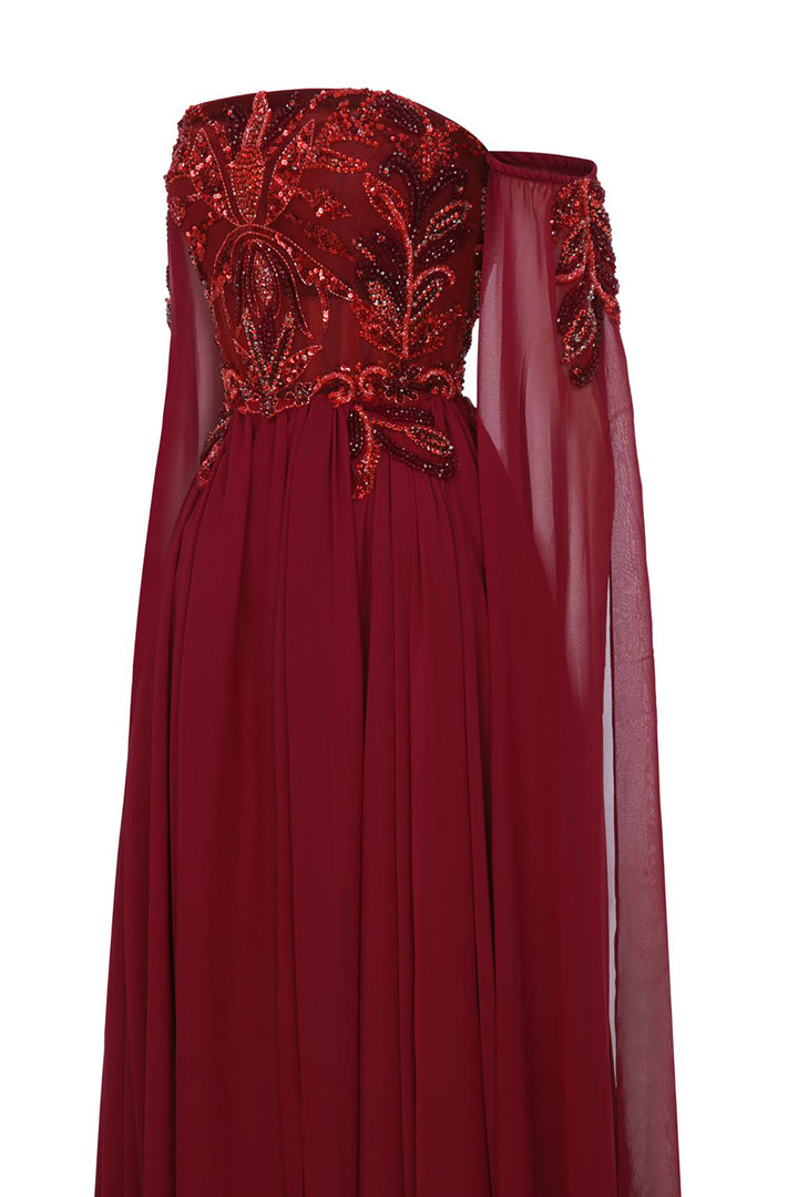 Off-The-Shoulder With A-Line With Floral Embroidery