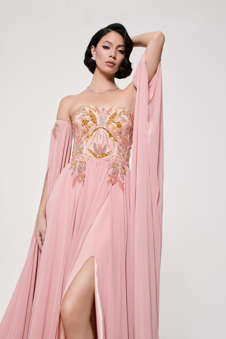 Off-The-Shoulder With A-Line With Floral Embroidery