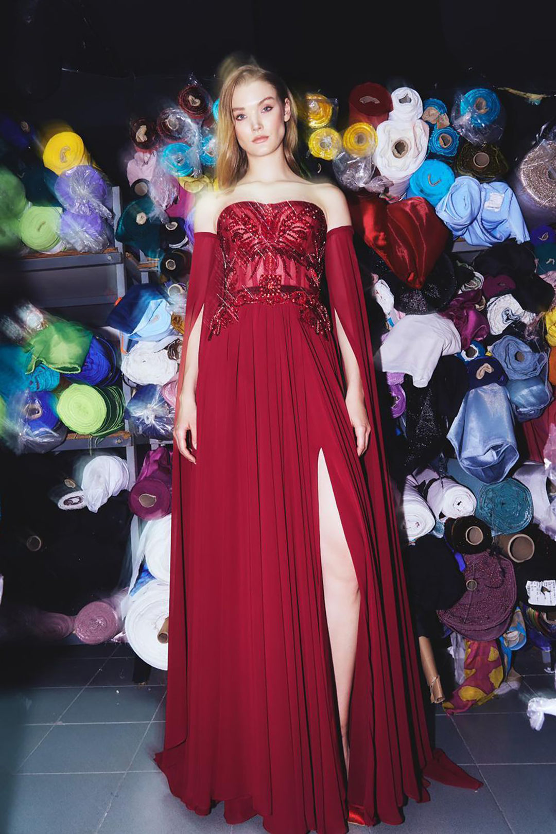 Off-The-Shoulder With A-Line With Floral Embroidery