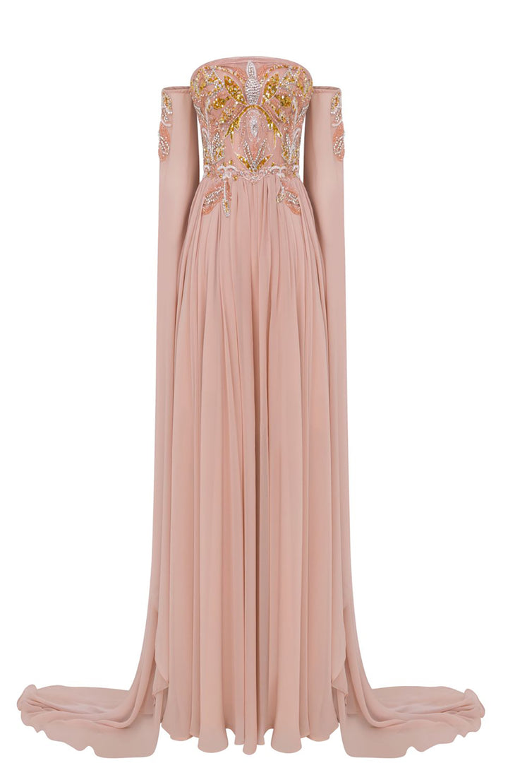 Off-The-Shoulder With A-Line With Floral Embroidery