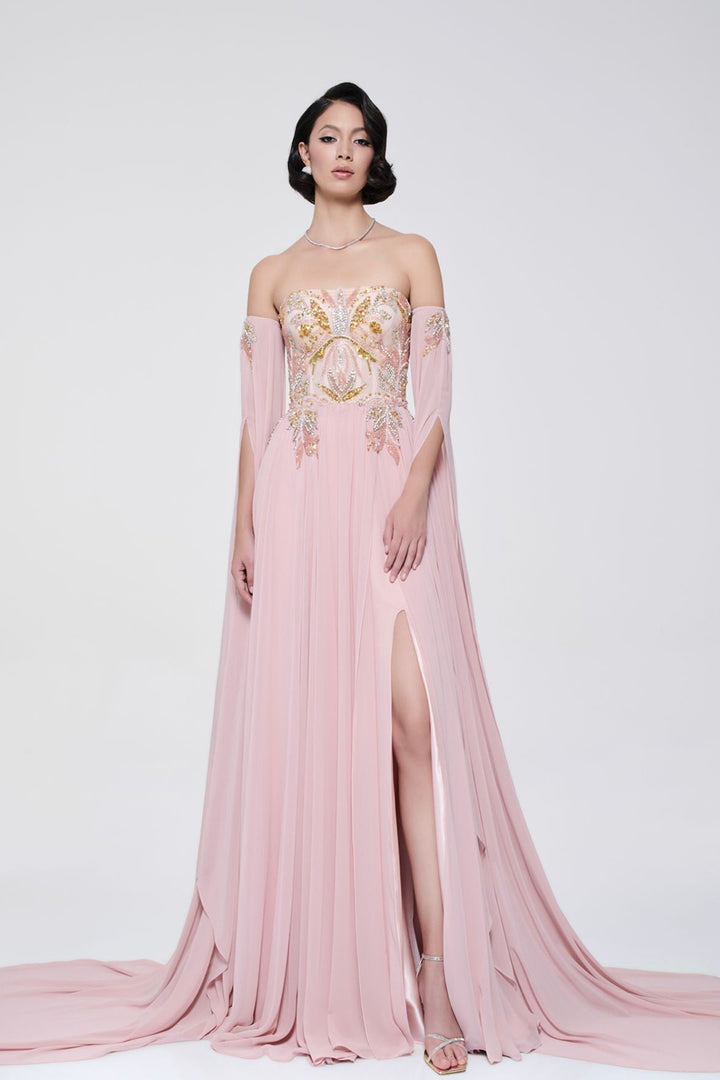 Off-The-Shoulder With A-Line With Floral Embroidery