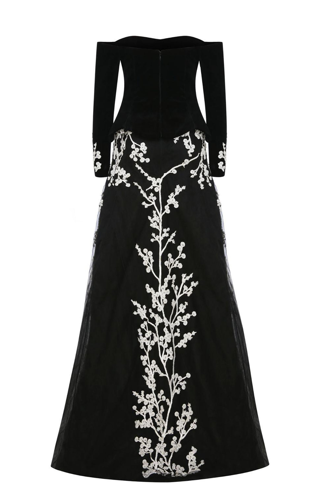 Off-The-Shoulder Bodice With Embroidered Train