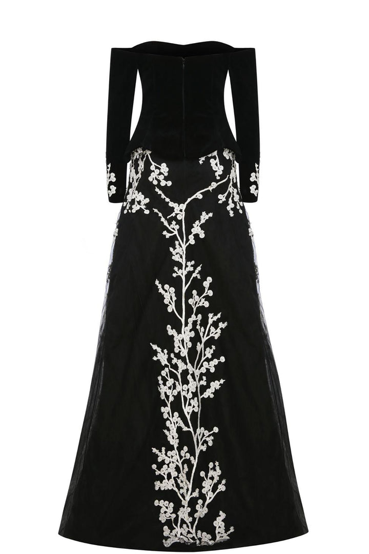 Off-The-Shoulder Bodice With Embroidered Train