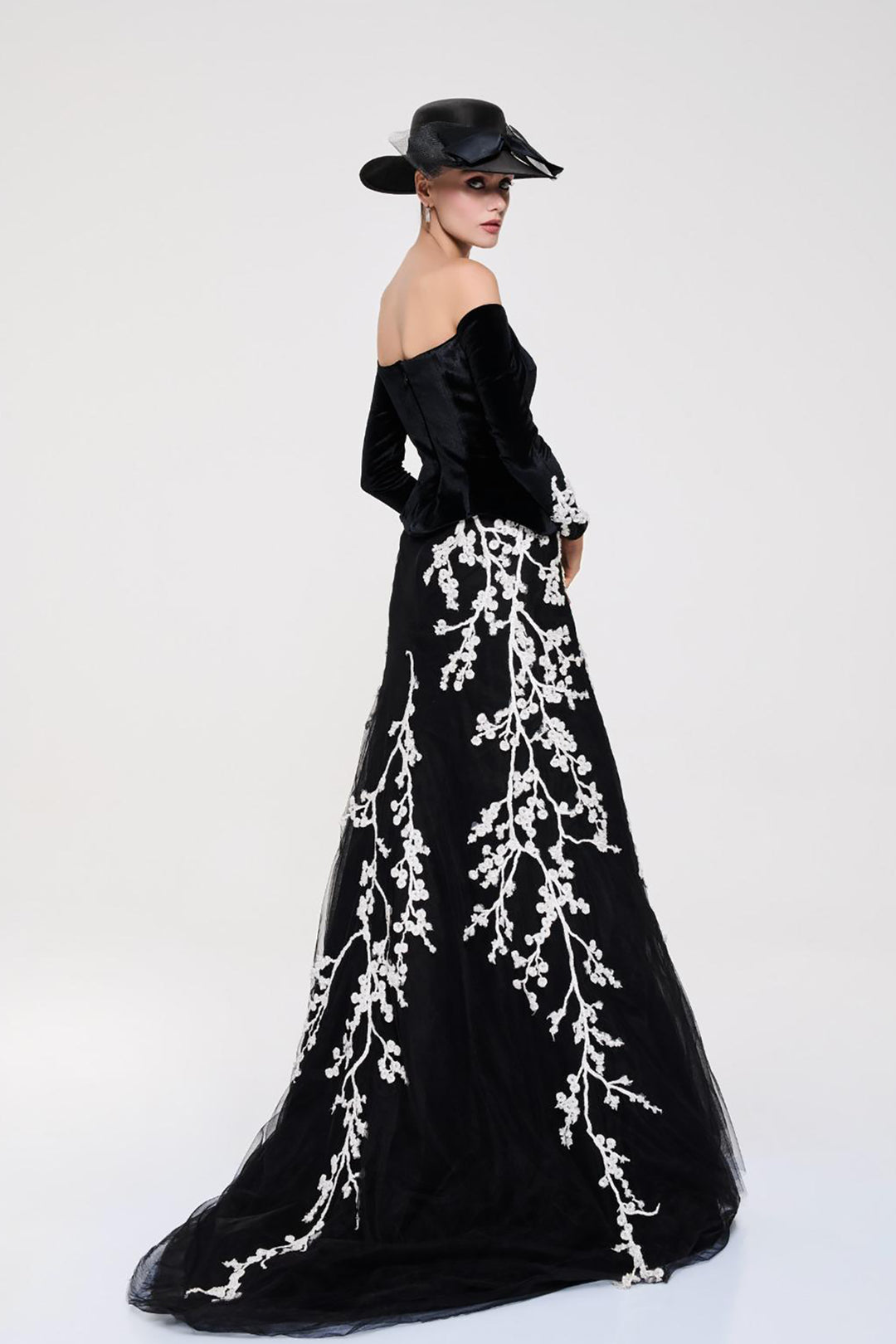 Off-The-Shoulder Bodice With Embroidered Train