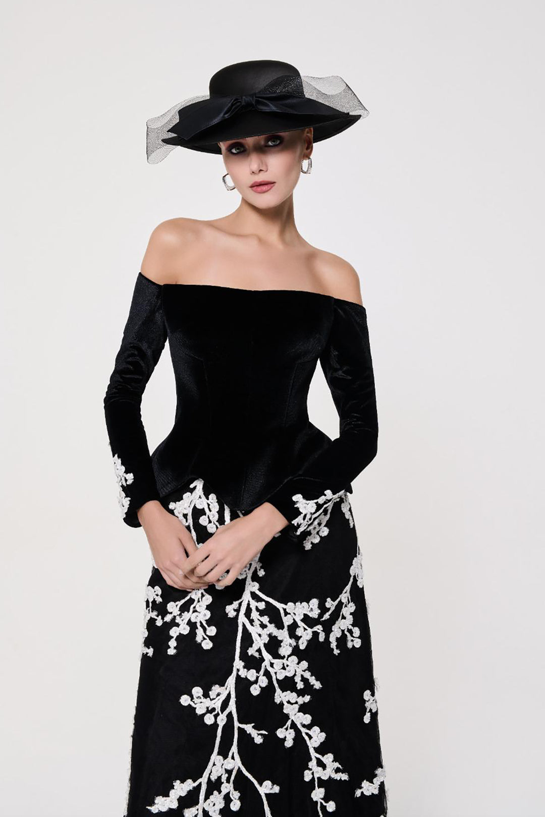 Off-The-Shoulder Bodice With Embroidered Train