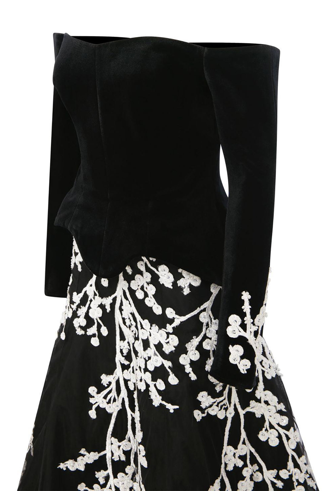 Off-The-Shoulder Bodice With Embroidered Train